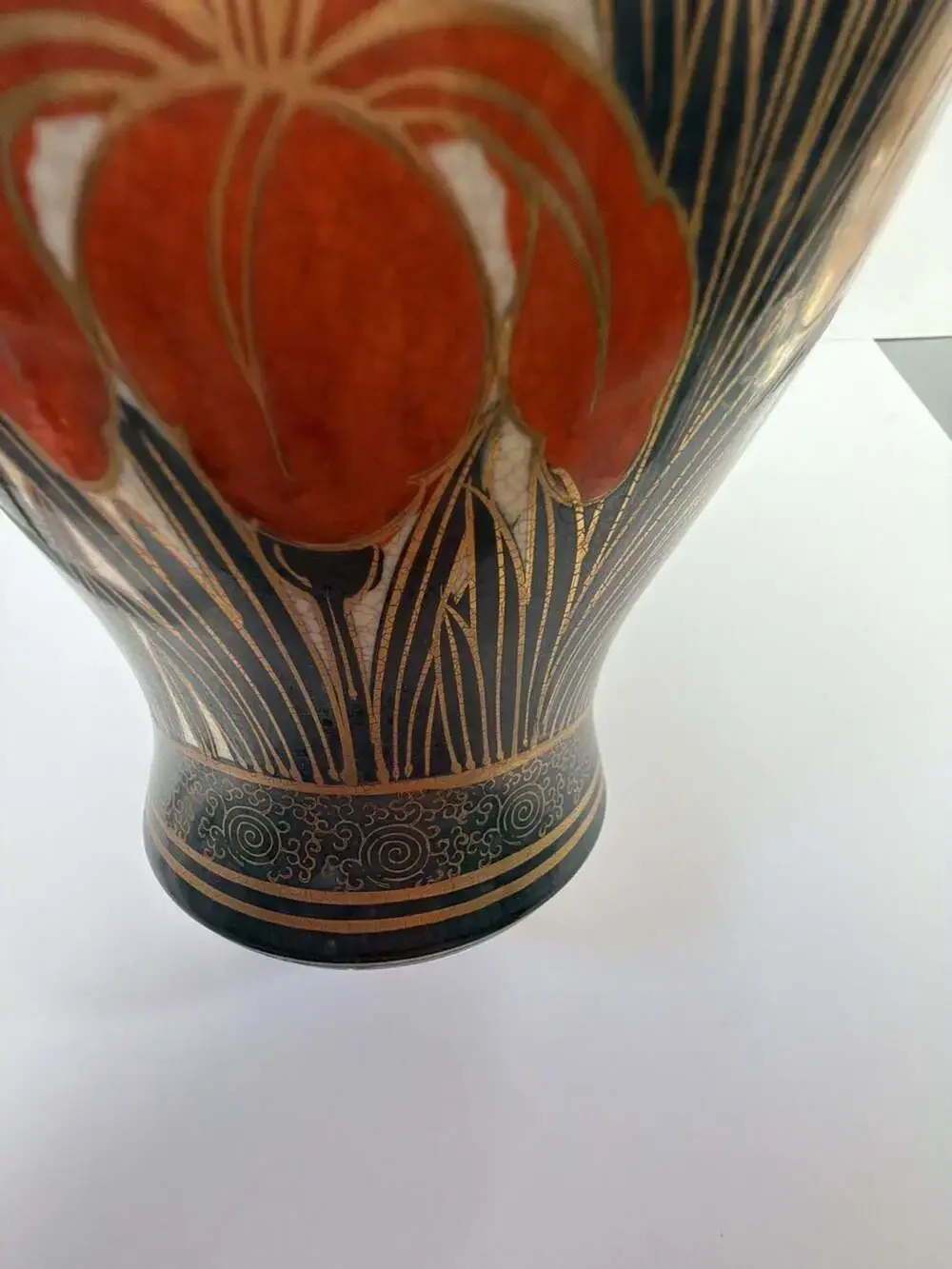 Vintage Satsuma Japanese Hand-Painted Porcelain Vase with Iris Motif and Gilt De